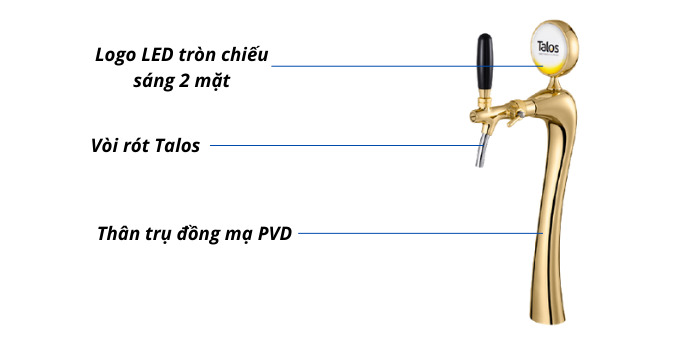Trụ bia Talos 1 vòi 1 logo LED mạ PVD
