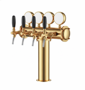 Trụ bia chữ T DMTECH – 4 Vòi màu Vàng Gold